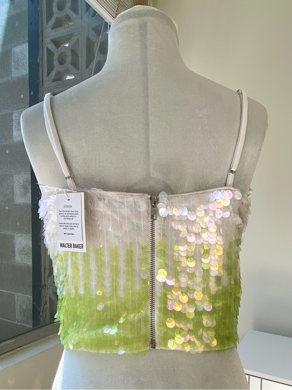 Walter Baker NWT Ombré Sequin Sloane Crop Top in Lime Size M - Picture 5 of 10